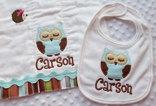 Bib & Burp Cloth - Boy - Owl