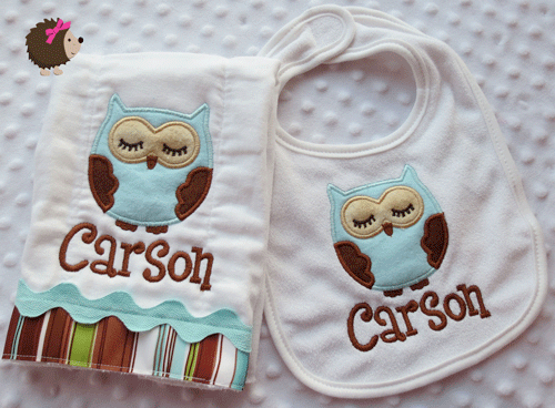 Bib & Burp Cloth - Boy - Owl