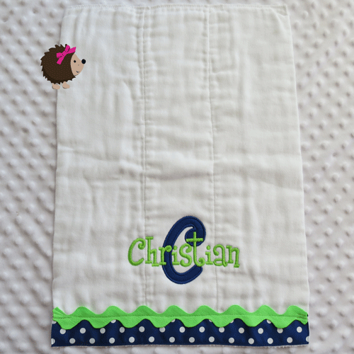 Burp Cloth - Royal Blue & Lime Green - Initial & Name