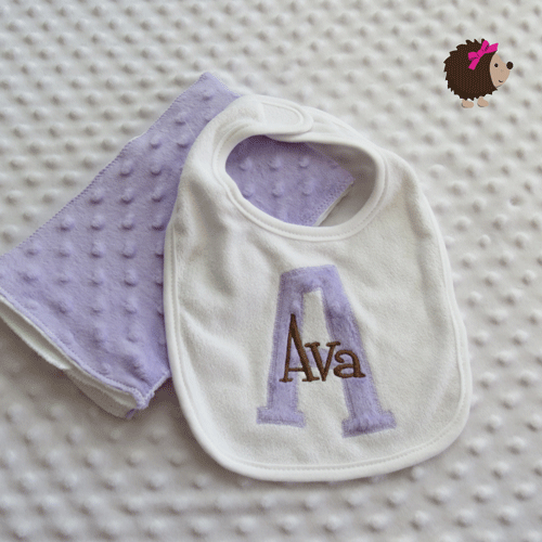 Bib & Minky Burp Cloth - Lavender and Brown