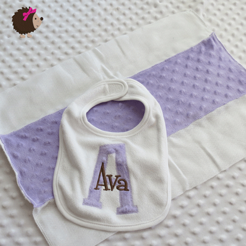 Bib & Minky Burp Cloth - Lavender and Brown