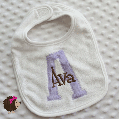 Bib - Minky Initial & Name - Lavender and Brown