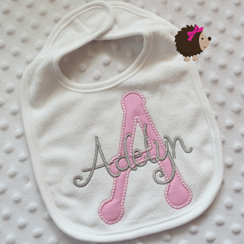 Bib - Initial & Name - Pink and Gray