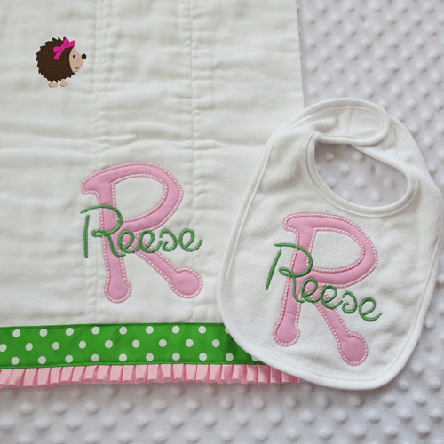 Bib & Burp Cloth - Initial and Name - Pink and Green