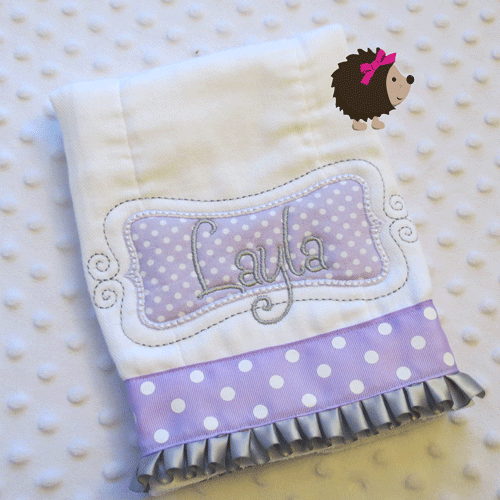 Burp Cloth - Purple and Gray Name Frame - Girl