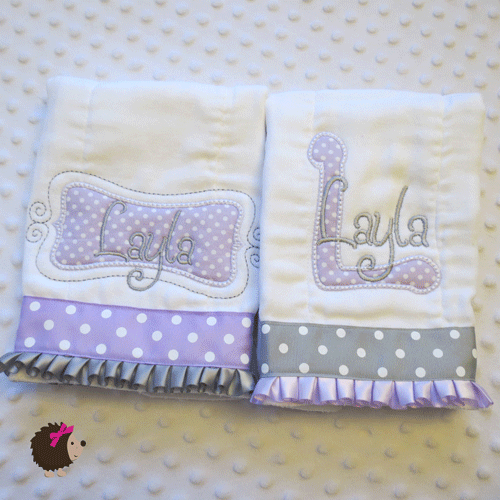 Burp Cloth Set of 2 - Girl - Gray and Purple