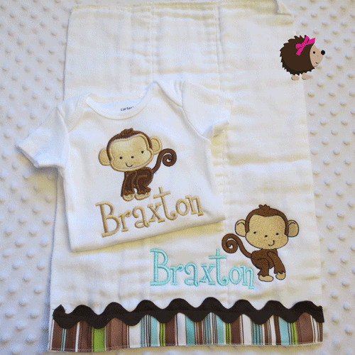 Bodysuit & Burp Cloth - Boy - Monkey