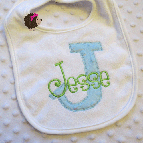 Bib - Minky Initial & Name - Light Blue & Lime Green