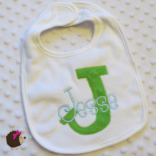 Bib - Minky Initial & Name - Lime Green and Light Blue