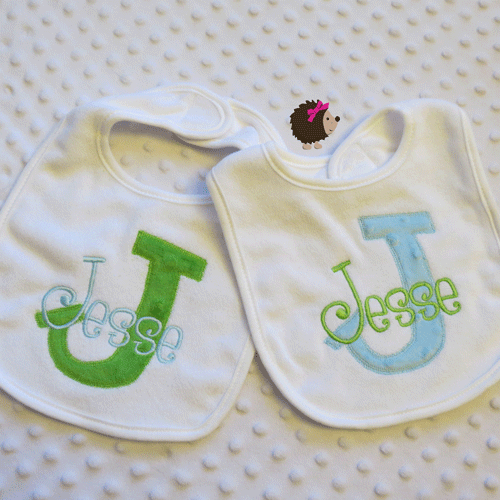 Bib Set of 2 - Minky - Lime Green & Light Blue