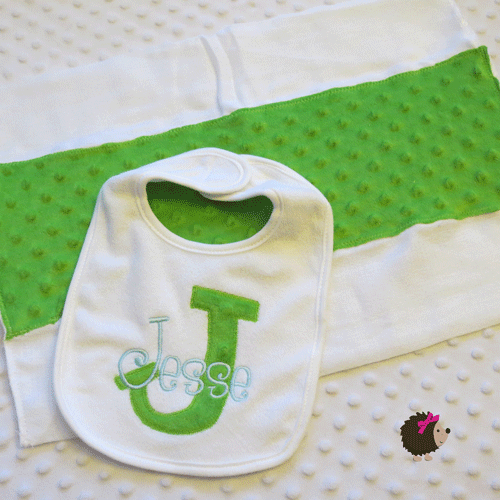 Bib & Minky Burp Cloth - Lime Green and Light Blue