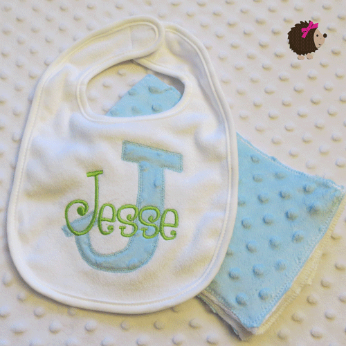 Bib & Minky Burp Cloth - Light Blue & Lime Green