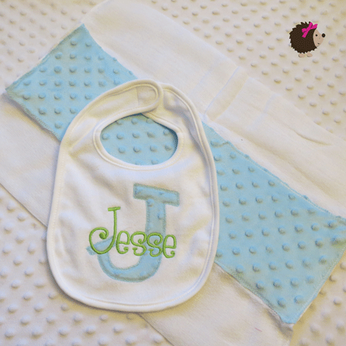 Bib & Minky Burp Cloth - Light Blue & Lime Green