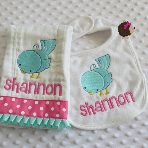 Bib & Burp Cloth - Girl - Blue Bird