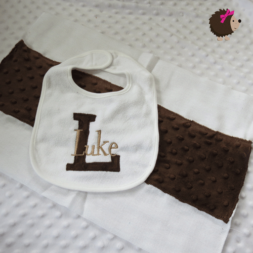 Bib & Minky Burp Cloth - Brown & Tan