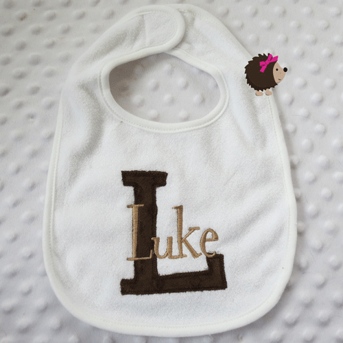 Bib - Minky Initial & Name - Brown & Tan