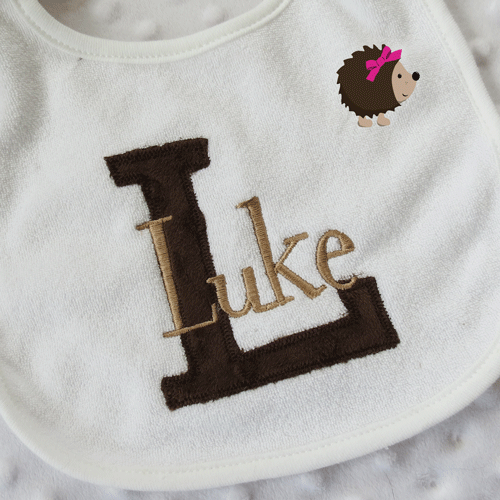 Bib - Minky Initial & Name - Brown & Tan