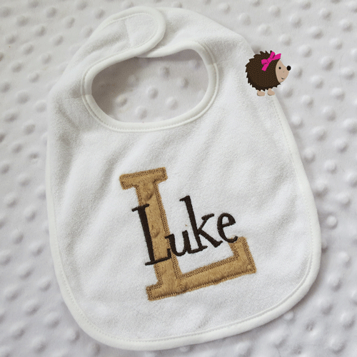 Bib - Minky Initial & Name - Tan and Brown