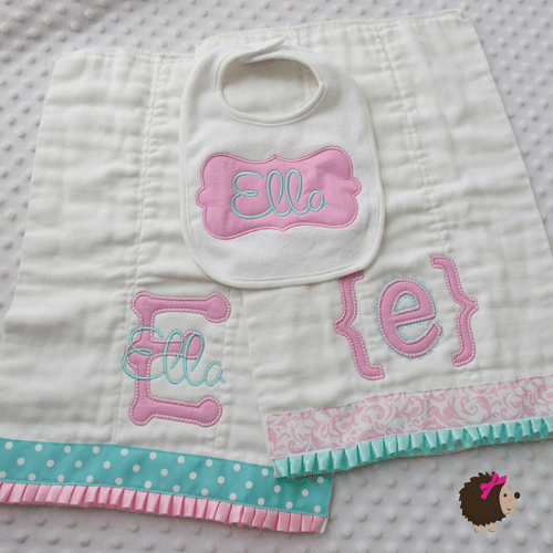 Bib & 2 Burp Cloths - Girl - Pink & Aqua