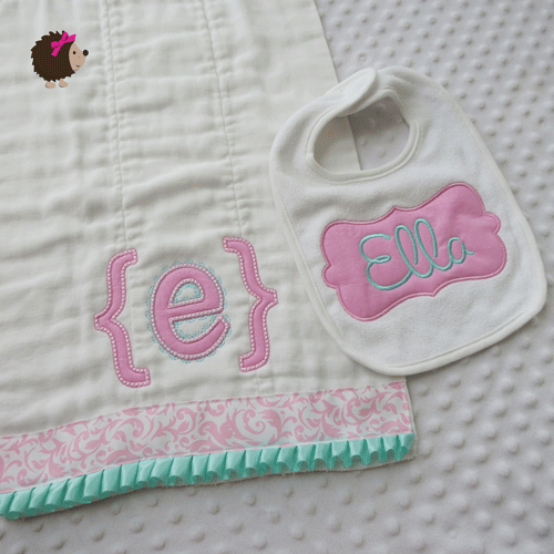 Bib (Name Frame) & Burp Cloth - { Initial } and Name - Pink and Aqua