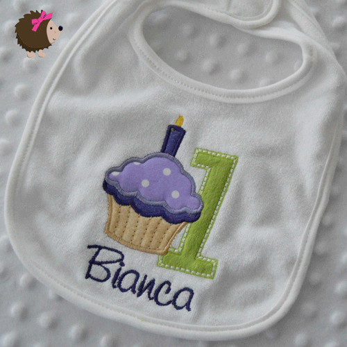 Bib - Birthday Cupcake - Purple and Green