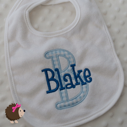 Bib - Initial & Name - Blue Gingham